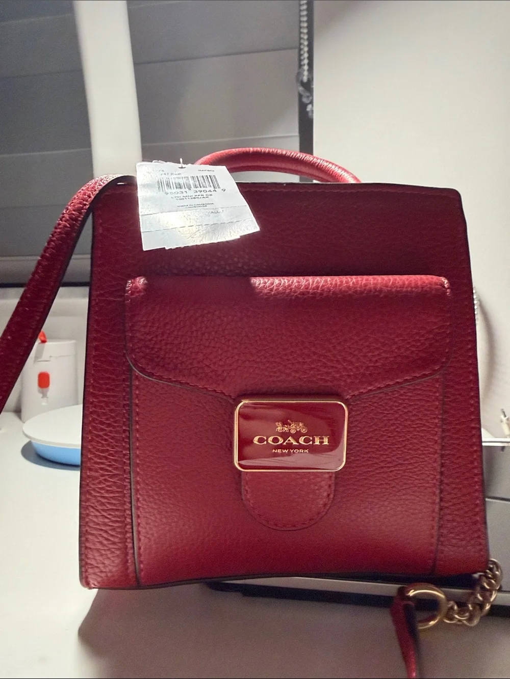 Coach Burgundy Pebbled Leather Mini Top-Handle Bag with Gold Hardware
